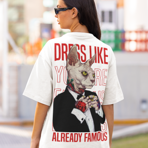 Бяла Дамска Тениска "Oversize Famous Cat"