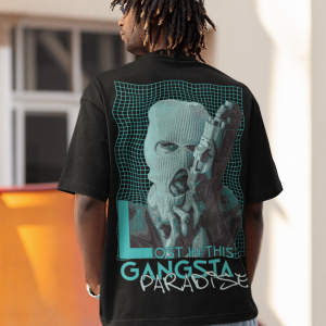 Черна Мъжка Тениска "Oversize Gangsta Paradise"