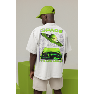 Бяла Мъжка Тениска "Oversize Space Travellers"