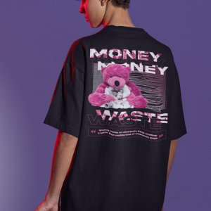 Черна Мъжка Тениска "Oversize Money waste"