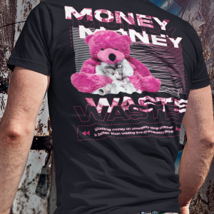 Мъжка Черна Тениска "Money Waste"