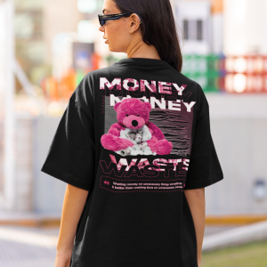 Черна Дамска Тениска "Oversize Money waste"