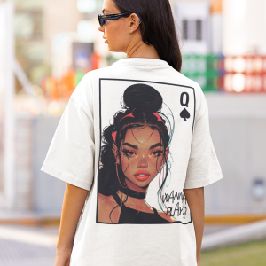 Бяла Дамска Тениска "Oversize Queen Of Spades"