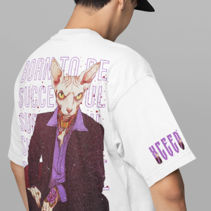 Мъжка Бяла Тениска "Oversize Successful cat"