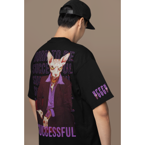 Мъжка Черна Тениска "Oversize Successful cat"