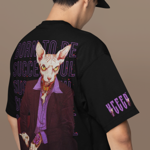 Мъжка Черна Тениска "Oversize Successful cat"