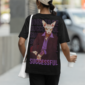Дамска Черна Тениска "Oversize Successful cat"