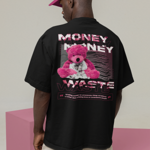 Черна Мъжка Тениска "Oversize Xceed Money Waste"