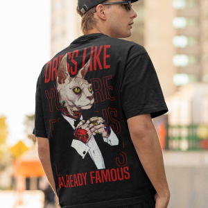 Черна Мъжка Тениска "Oversize Xceed Famous Cat"
